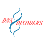 Logo banner of white and blue with DNA stream saying DNA Decoders